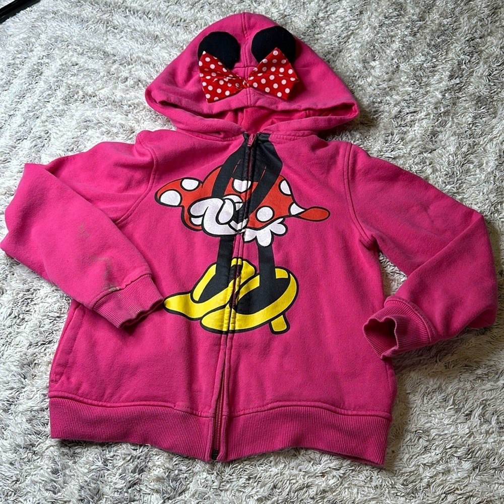 🧡10/12 Disney hoodie vintage girl,, Minnie Mouse zip up  pockets and glitter